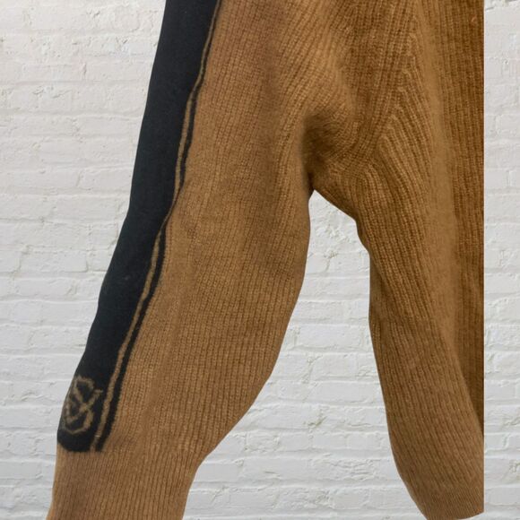 Victoria's Secret Cashmere Sweater Size M Striped Long Sleeve Camel VS Logo - Picture 10 of 16